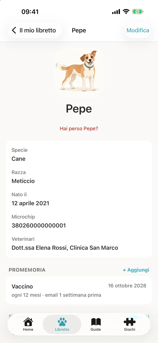 Pet Law su iPhone: la scheda: veterinario, promemoria, peso